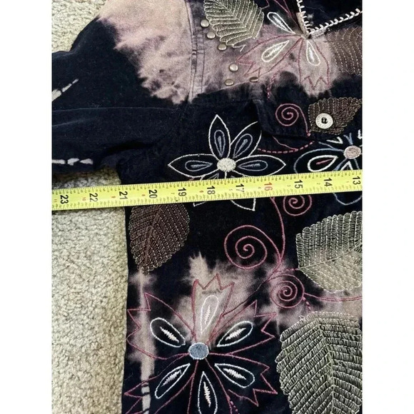 CHRISTOPHER & BANKS Women Brown Black Velvety Corduroy Floral Jacket Boho Medium - Picture 7 of 8